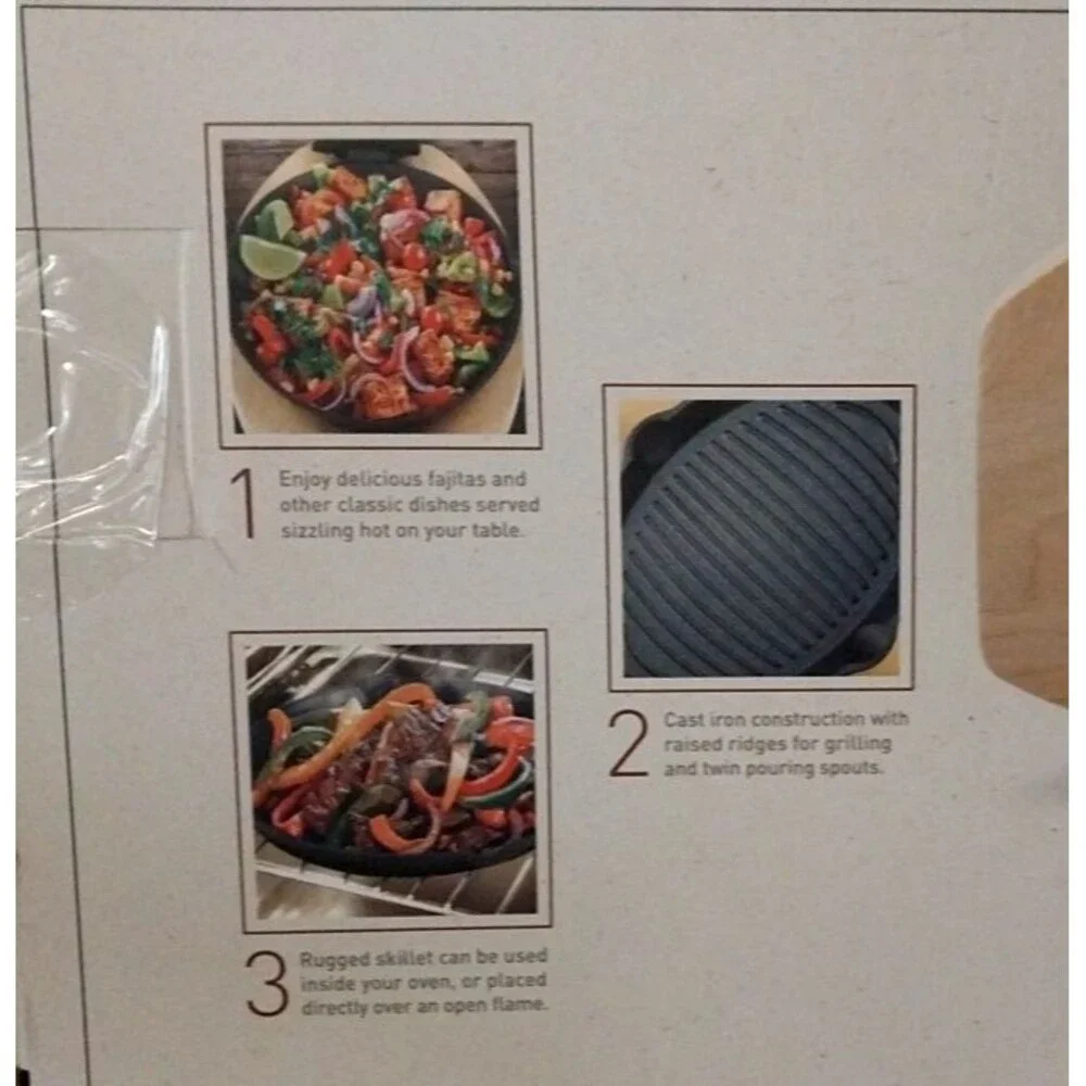 Seasoned Cast Iron Parini Fajita Skillet Set New